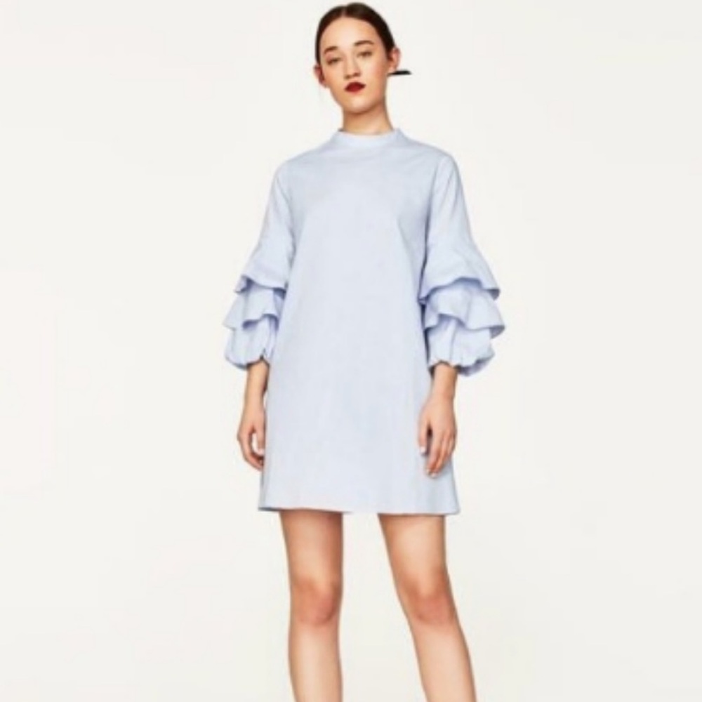 Zara Light Blue Ruffle Sleeve Dress